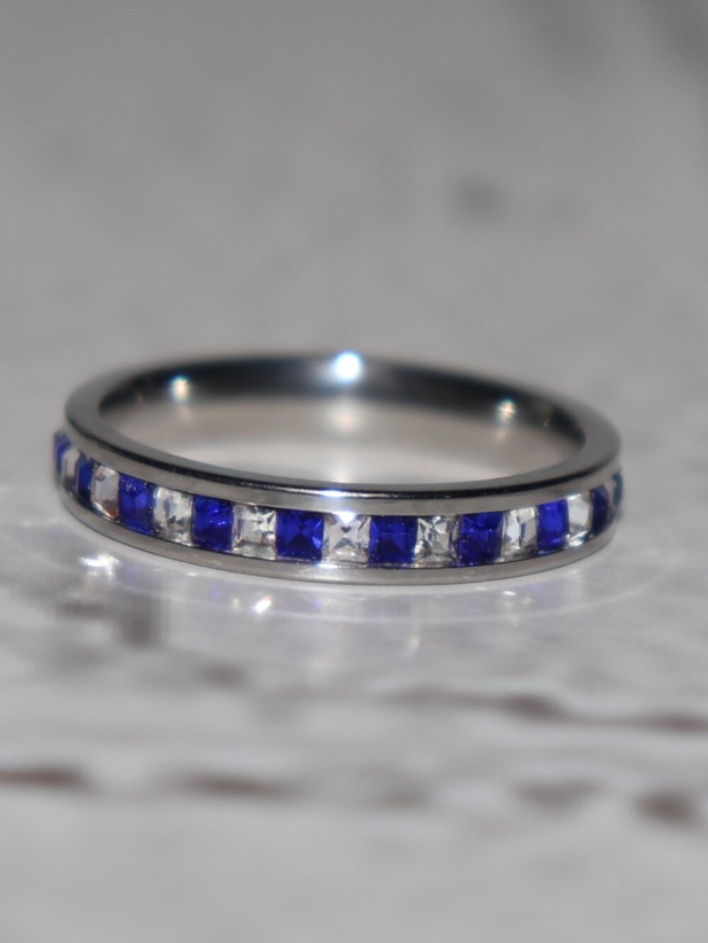 💙✨ Silver Blue & Clear Eternity Band · Size 10.5 Full‑around stones ·